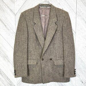 Vintage Harris Tweed Blazer Sport Coat Jacket Mens 40R 100% Wool Double Breasted